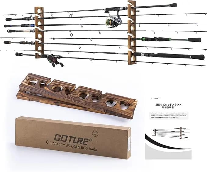 Goture Wooden fishing rod 8 hole barrels Wall storage bracket Horizontal fishing rod display tool Max 2.5 kg