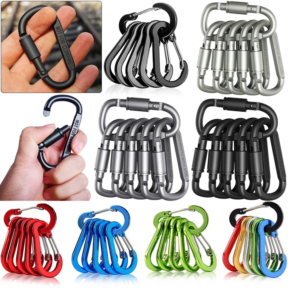 6PCS zaino moschettone portachiavi Set per chiave campeggio sopravvivenza EDC portachiavi esterno D-ring Snap Clip Lock fibbia gancio moschettoni