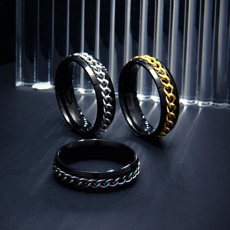 Titanium Steel Rotatable Chain Couple Ring Anxiety Multifunctional Jewelry Fashion 6mm Fidget Spinner Rings Power Sense Gifts