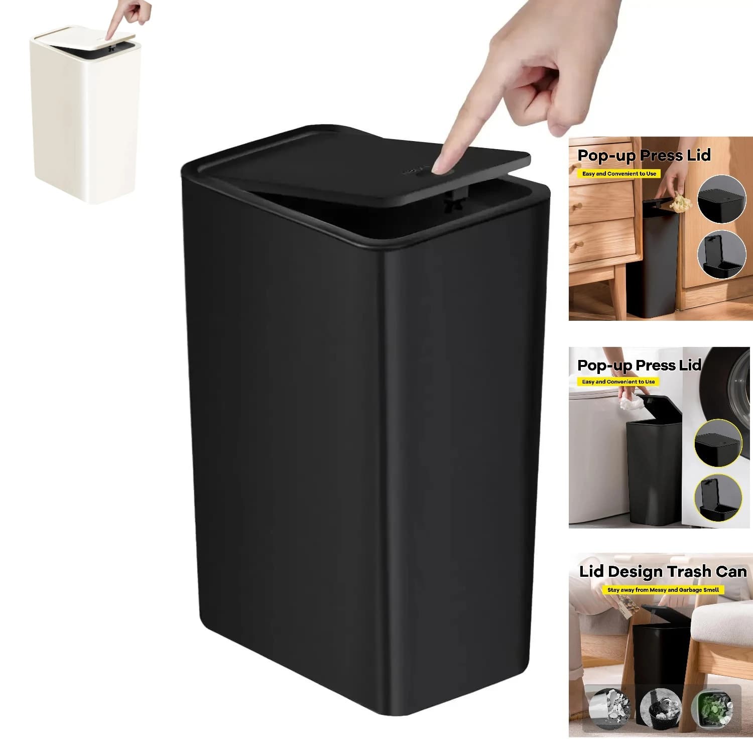 10L Trash Can,10L Small Garbage Can with Press Top Lid for Toilet,Bedroom,Living Room – Plastic Wastebasket with Pop-up Lid.