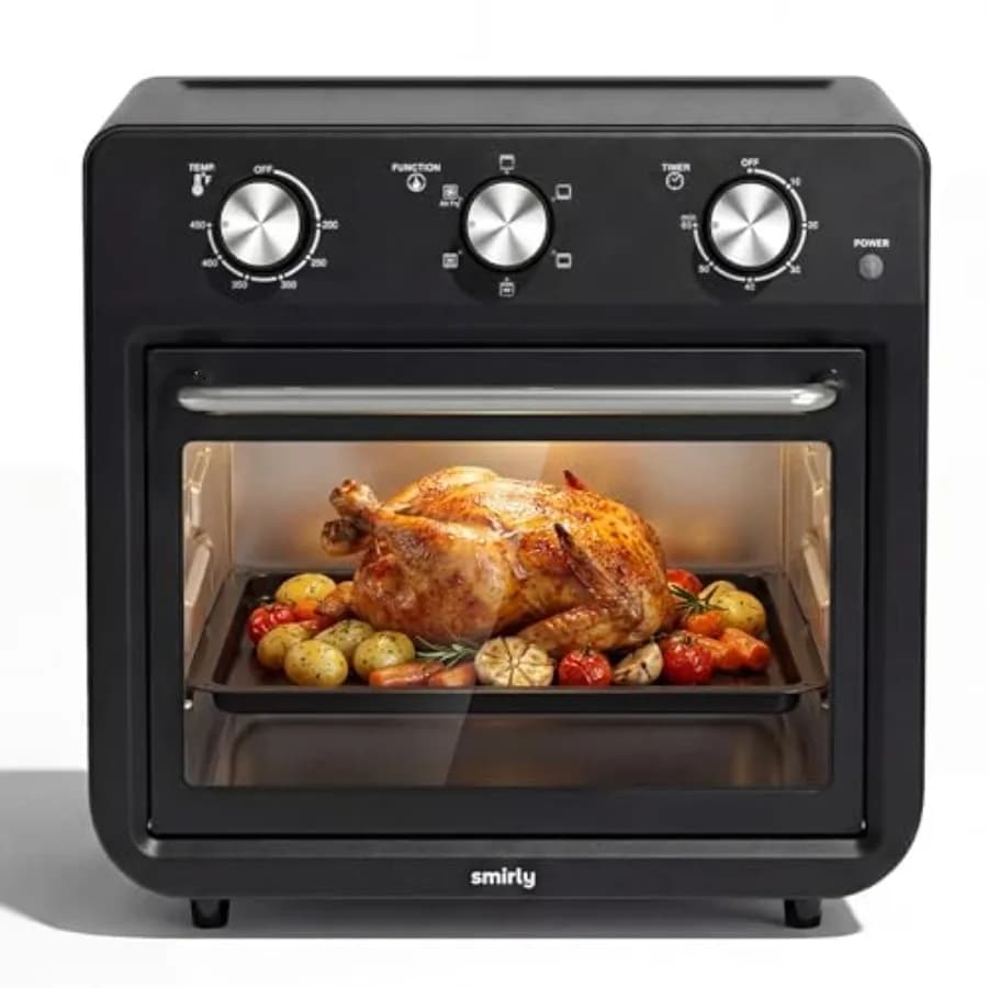 Forno a Convezione 6-in-1 con Funzione Friggitrice ad Aria, Capacità 27QT, Timer 60 Minuti e Potenza 1800W per Toast, Arrostire, Cuocere e Riscaldare