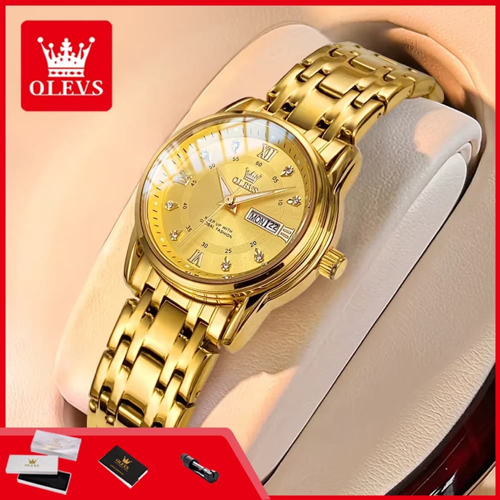 OLEVS 5513 Orologi da Donna con Cinturino in Acciaio Inossidabile, Data Automatica, Giorno della Settimana, Luminosi, Impermeabili, Eleganti, di Lusso, Originali, al Quarzo