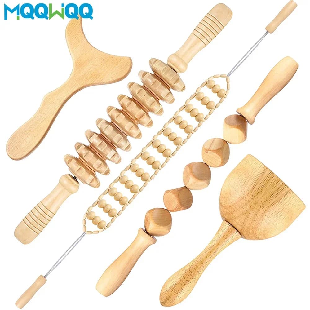 Strumenti per massaggio terapeutico in legno Strumento Guasha in legno Strumento per rullo per massaggio anticellulite Massaggio anticellulite portatile Massaggiatore a cubo di legno