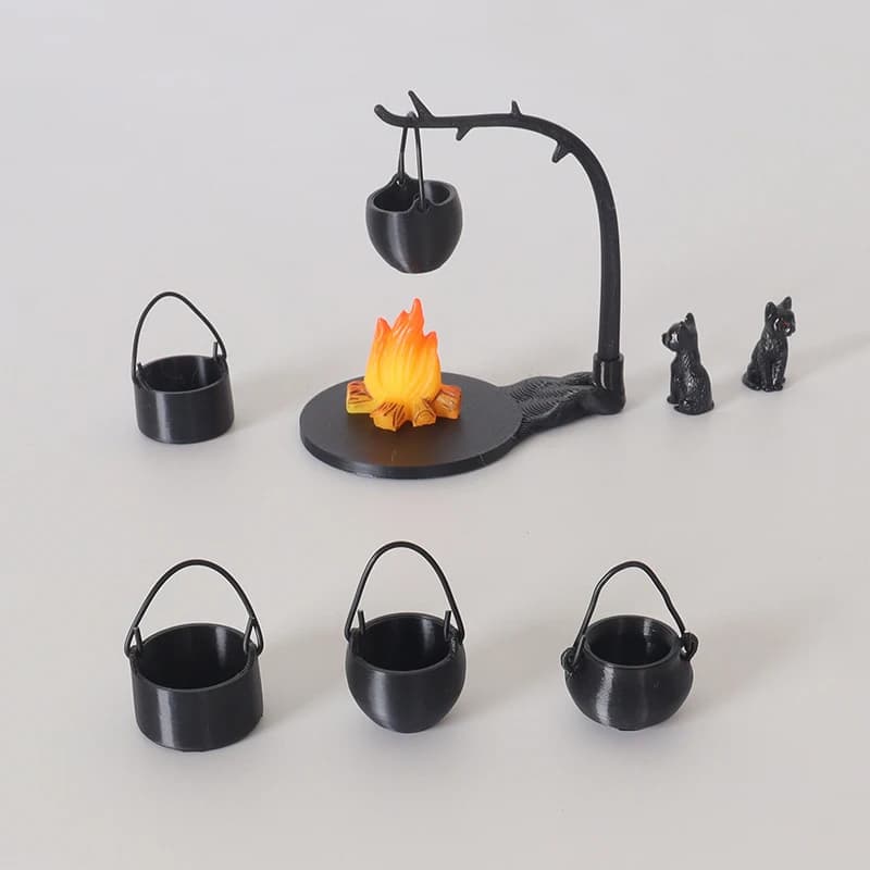 4/5 pezzi mini fornello sospeso per casa delle bambole modello di palo di fuoco casa delle bambole decorazione di scena di campeggio all'aperto accessori per casa delle bambole