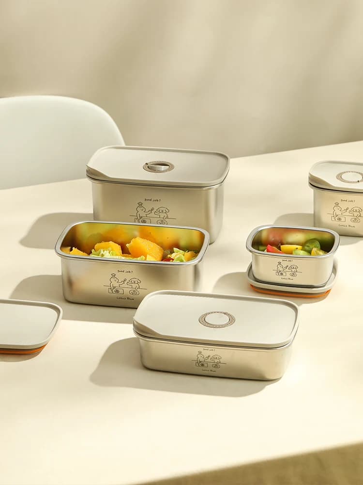 Contenitore per Pranzo in Acciaio Inox per Microonde, Porta Pasti per Casa e Ufficio, Lotus Blu, Facile da Pulire, Rettangolare