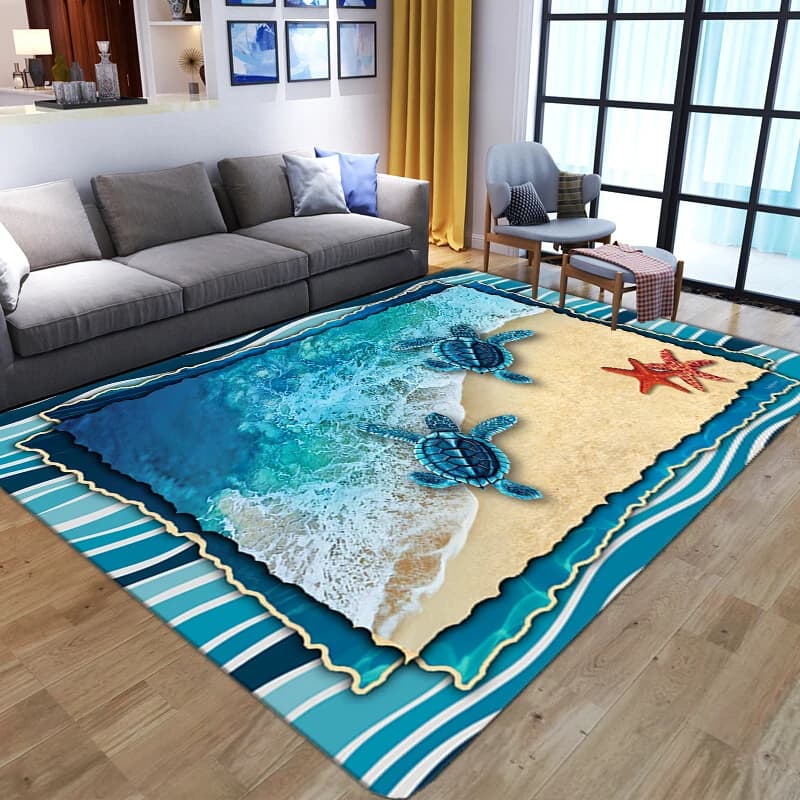 Tappeto 3D Tartaruga Marina per soggiorno Decorazioni per la casa Divano Tavolo Tappeti di grandi dimensioni Camera da letto Tappetino antiscivolo Zerbino d'ingresso del bagno