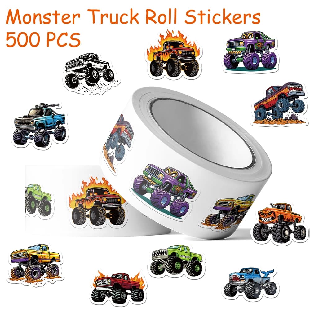 500 Pezzi Adesivi Cartoon Monster Truck per Laptop, Scrapbook, Skateboard, Valigie, Graffiti Fai-da-Te, Adesivi Estetici