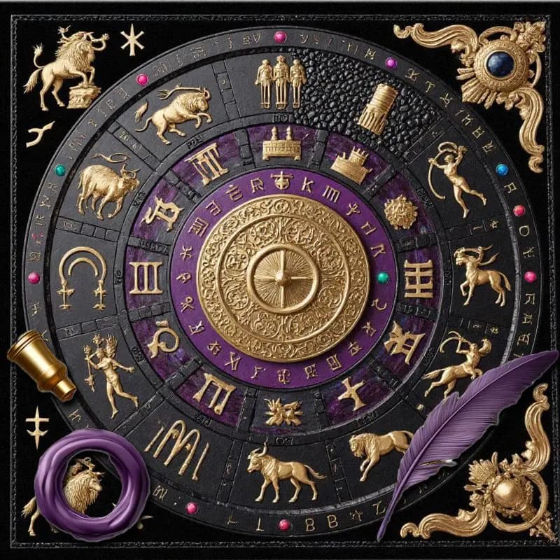 Tappeto da Tavolo VIKAMA Viola Oro con Rilievo Dodici Costellazioni, Telo per Altare, Tappetino per Astrologia e Divinazione del Destino