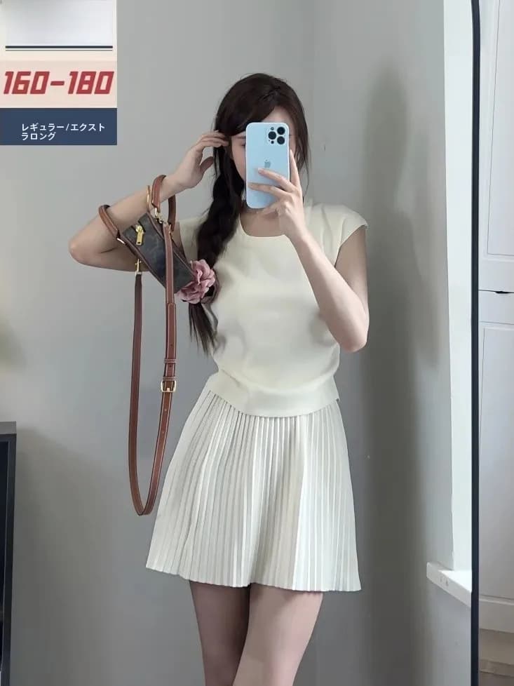 High Waist Knitted Skirt for Women Summer Low Waist Slimming Pleated Short Skirt Commute Korean Style Half Body Skirt