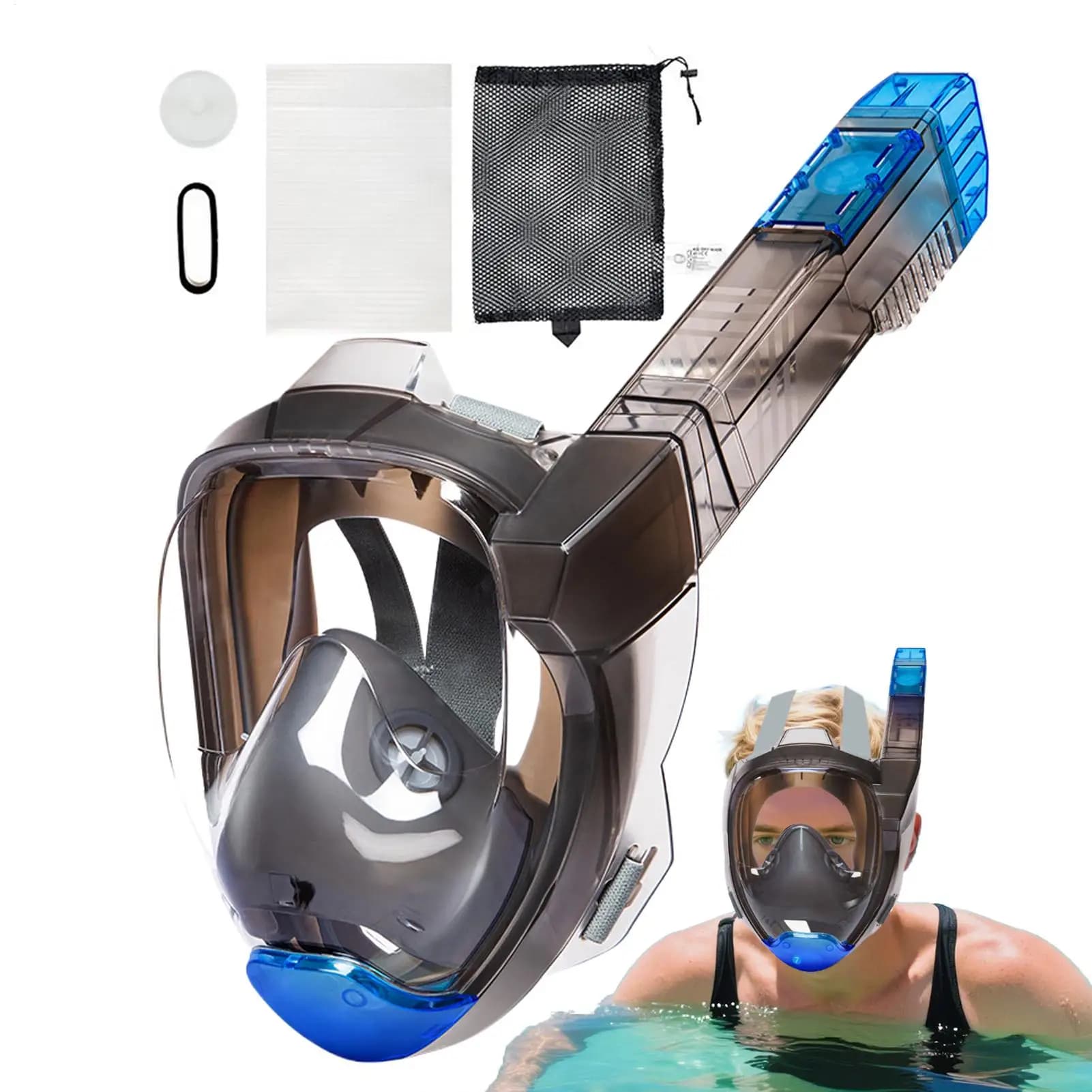 Maschera Subacquea Integrale Panoramica per Snorkeling, Attrezzatura per Immersioni e Nuoto per Adulti, Uomini e Donne, per Piscina e Viaggi Subacquei