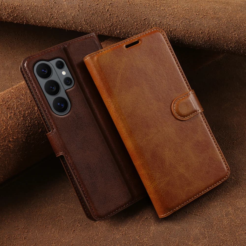 Custodia a Portafoglio in Pelle di Vitello Premium per Samsung Galaxy S26 Ultra Plus S25 FE S24 S23 S22 S21 Ultra - Cover Protettiva con Funzione Borsa