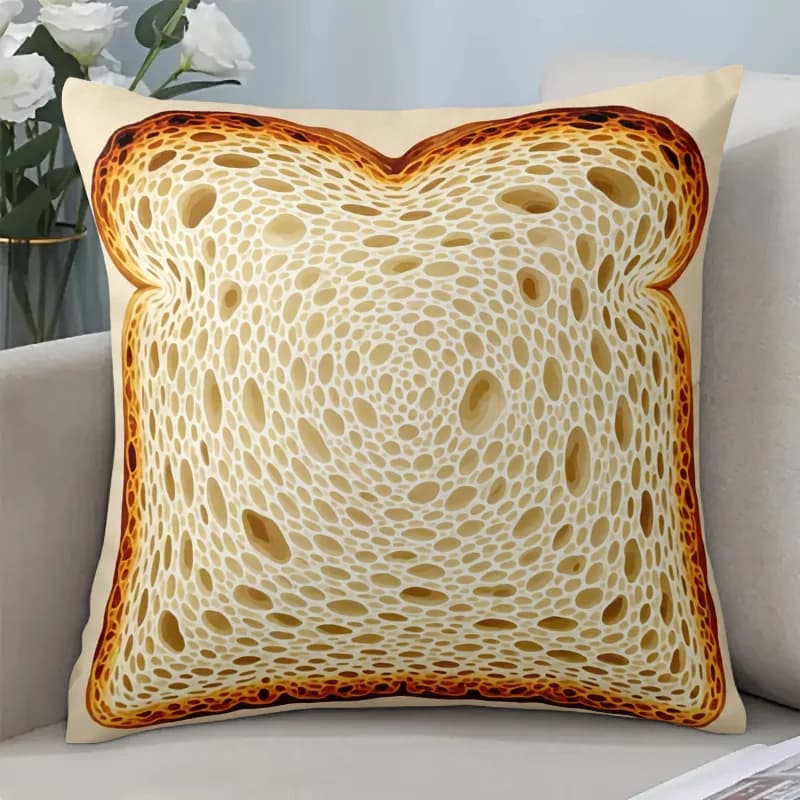 Bread Loaf Print Throw Pillow Cover, Soft Plush Cushion Case with Zipper Closure Machine Washable for Home Sofa Bedroom Decor