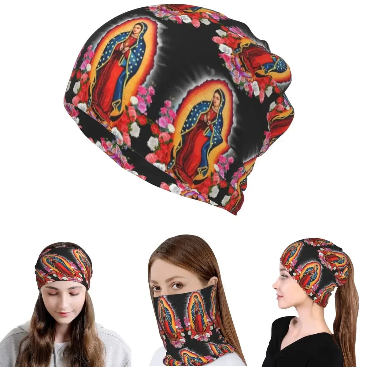 Virgin Mary Of Guadalupe Mexico Catholic Saint Bandana Neck Cover Wrap Scarf Multi-use Headband Beanies Hat for Men Women Adult
