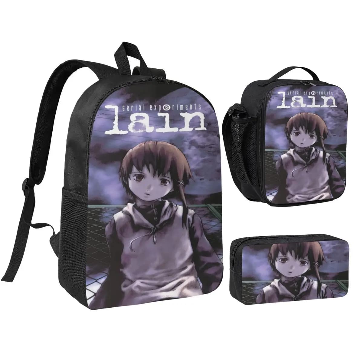Serial Experiments Lain Lwakura Backpack Lunch Box Pencil Boxes for Boys Girls Backpacks Large Capacity School bag Bookbag Set
