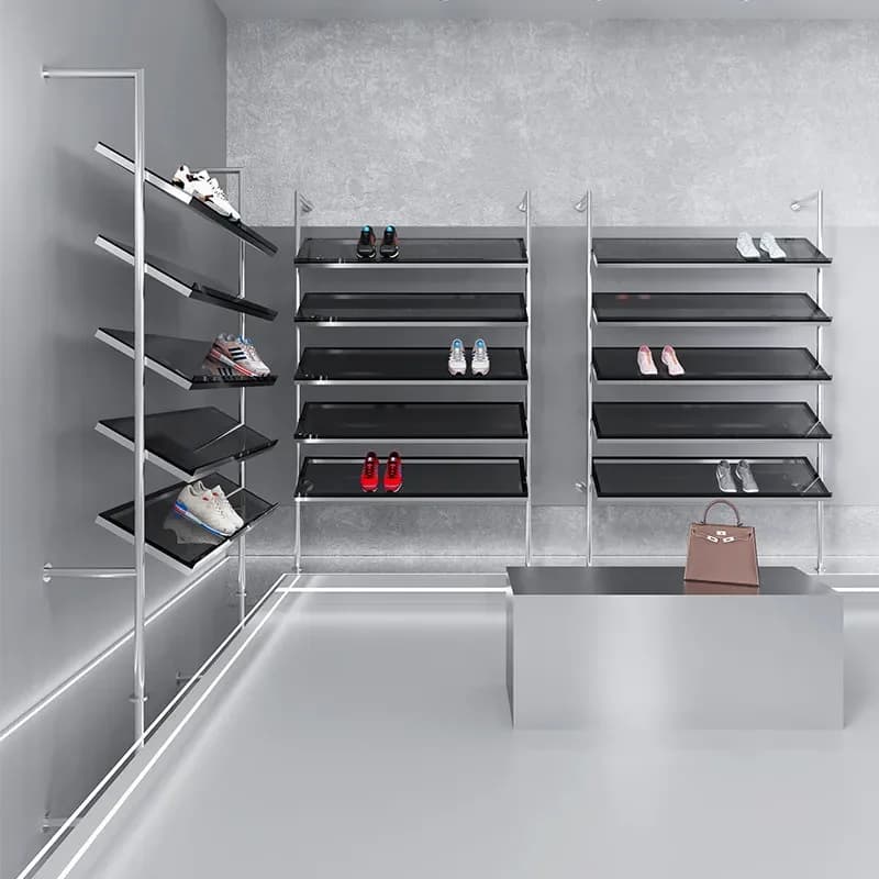 Shoe store rack display rack sneaker display rack stainless steel brushed shoe shelf beveled casual cabinet