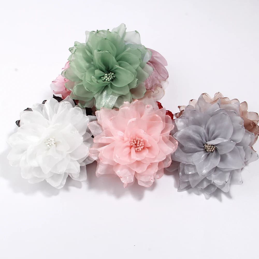 Fiore di garza artificiale in tessuto 3D fatto a mano in chiffon da 10 cm per la decorazione di pantofole di collane di cappelli di abiti da sposa