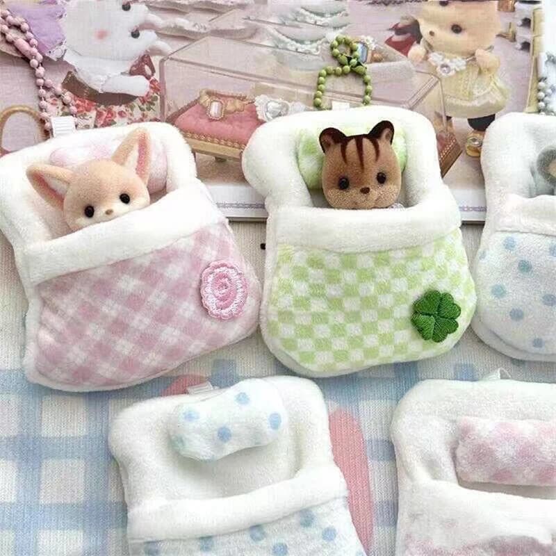 Simpatico mini sacco a pelo per bambole, borsa portaoggetti in tessuto per vestiti, per la casa delle bambole Sylvanian Families, arredamento e decorazioni.