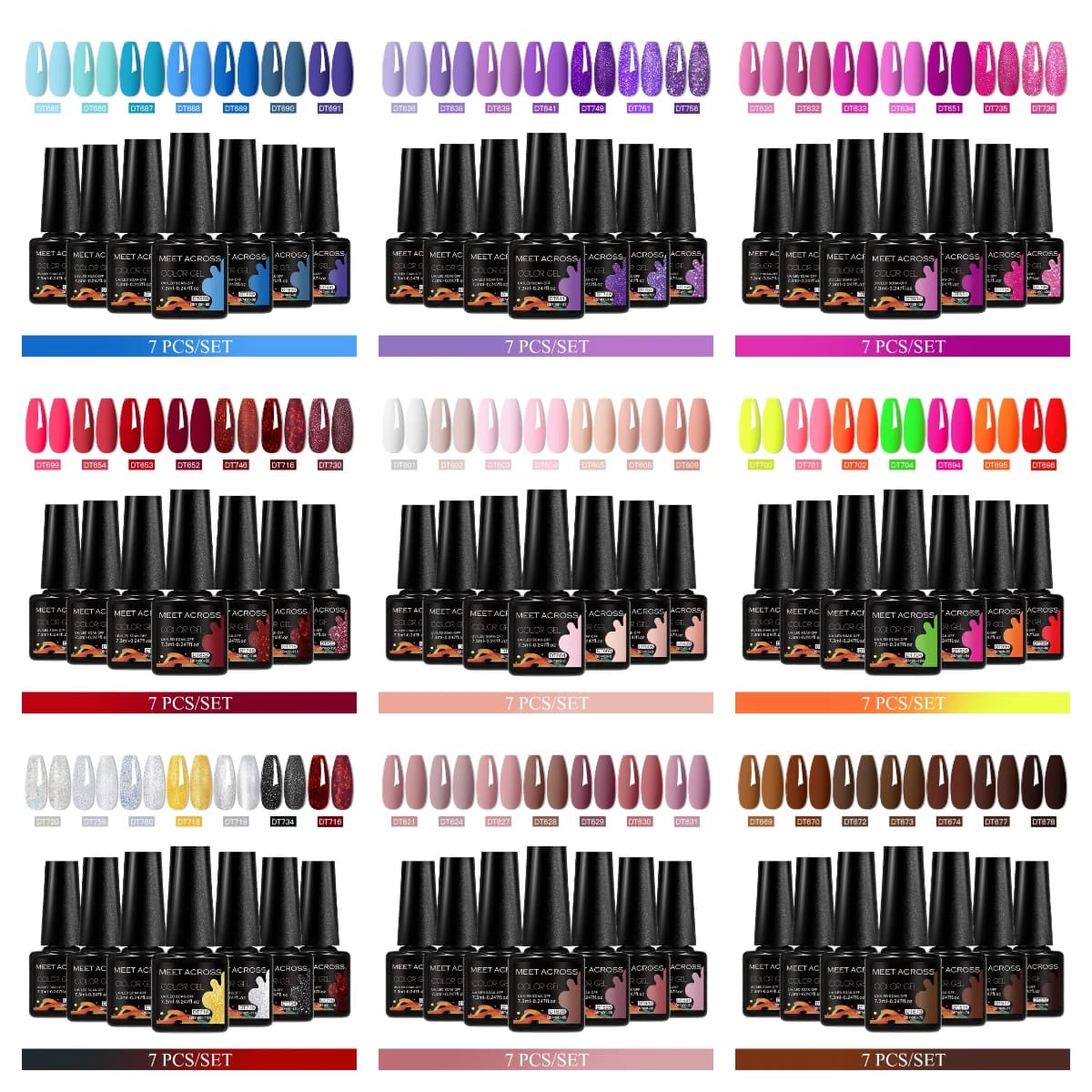Set di smalti per unghie gel da 7 pezzi Kit gel per nail art semipermanente stile francese nudo rosso rosa per il design del manicure invernale UV/LED necessario