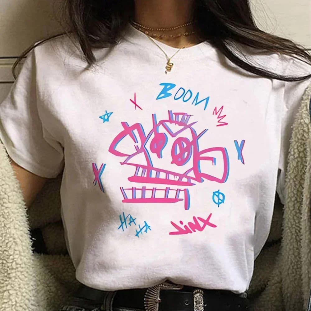 Jinx Arcane Monkey T Shirt Anime Cosplay Tees Donna Uomo Unisex Grunge Estetica Manica corta Stampa cartoon Estate Streetwear