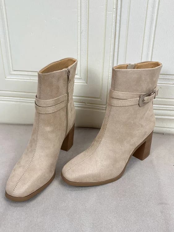 Women's Fashion Boots with High Heel, Square Toe, Unique Color, Side Buckle and Hinge, Leather PU Trendy