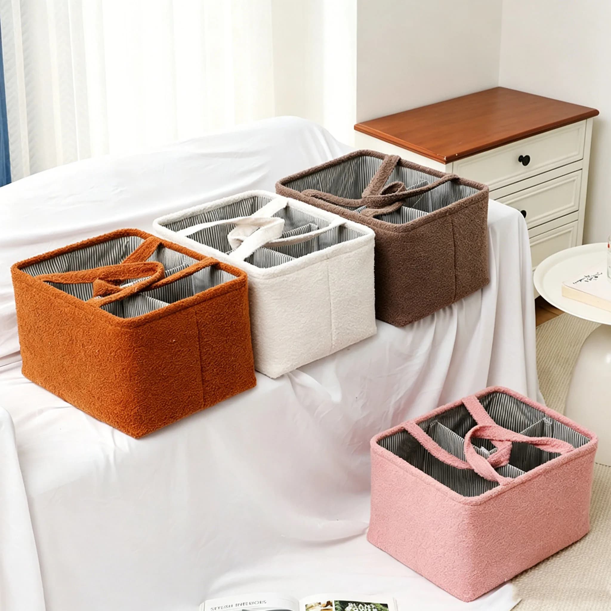 Detachable Divider Plush Fabric Storage Bin, Portable Handheld Organizer For Baby Clothes Underwear Sundries