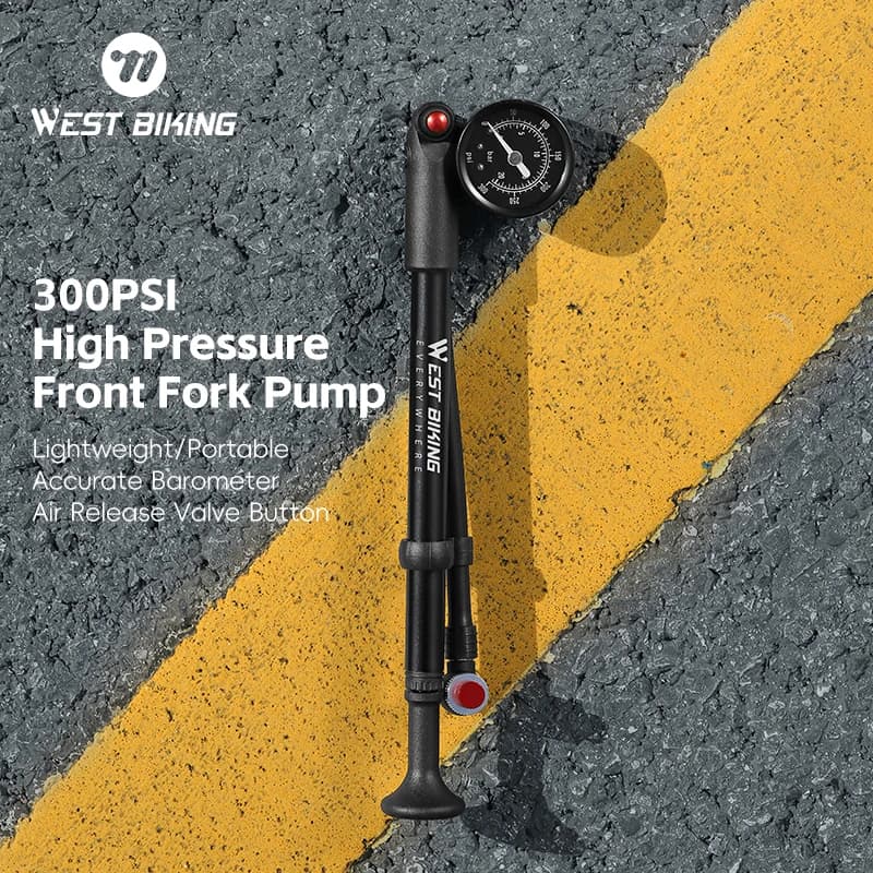 Pompa per Bicicletta WEST BIKING 300PSI/400PSI ad Alta Pressione con Manometro, Pompa per Forcella Anteriore, Gonfiatore con Valvola Schrader, Accessori per Bici