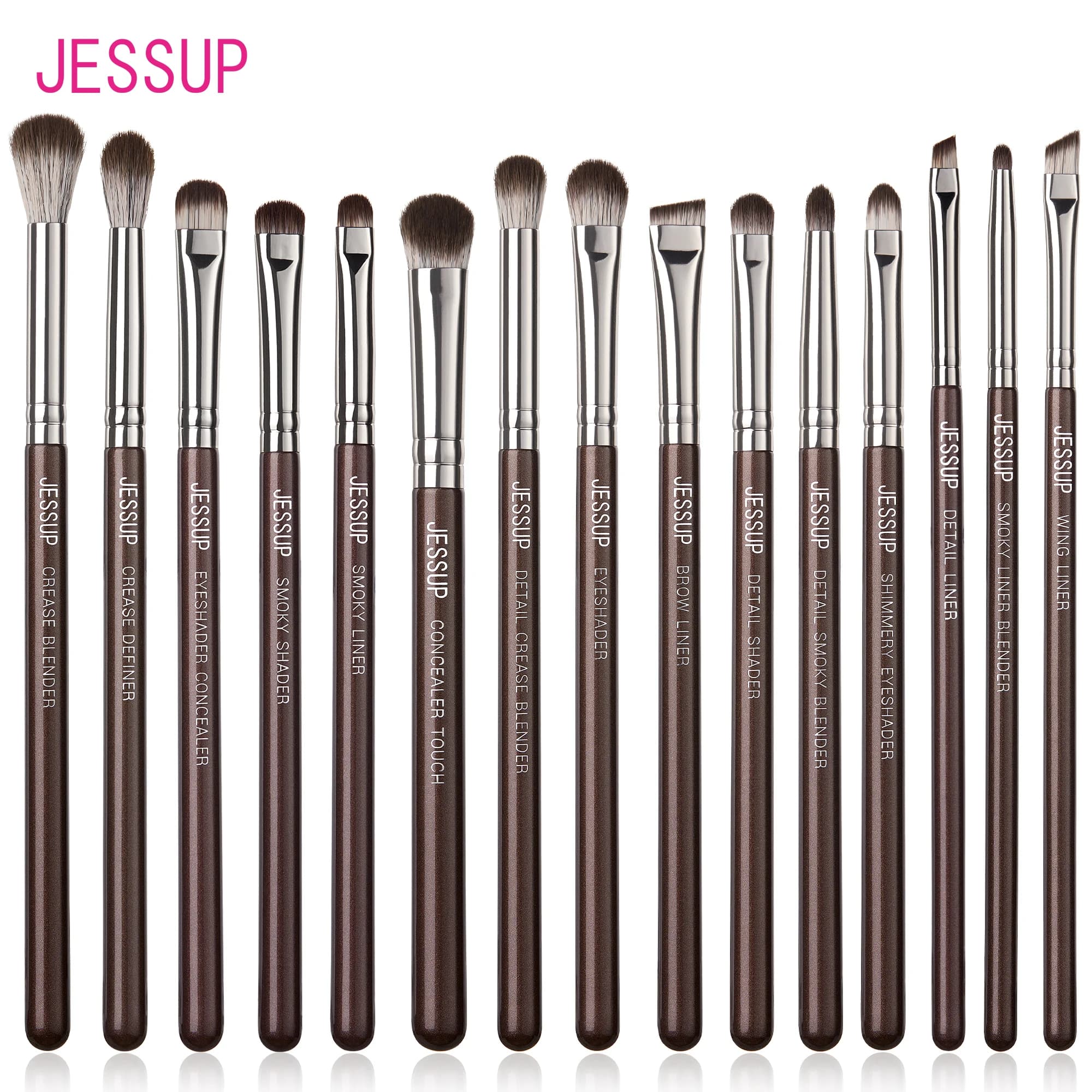 Jessup Eye Makeup Brushes Professional Shade Brushes for 15 Piece Brush for Eyebrow Shading Brown Vegan Corrector, T499