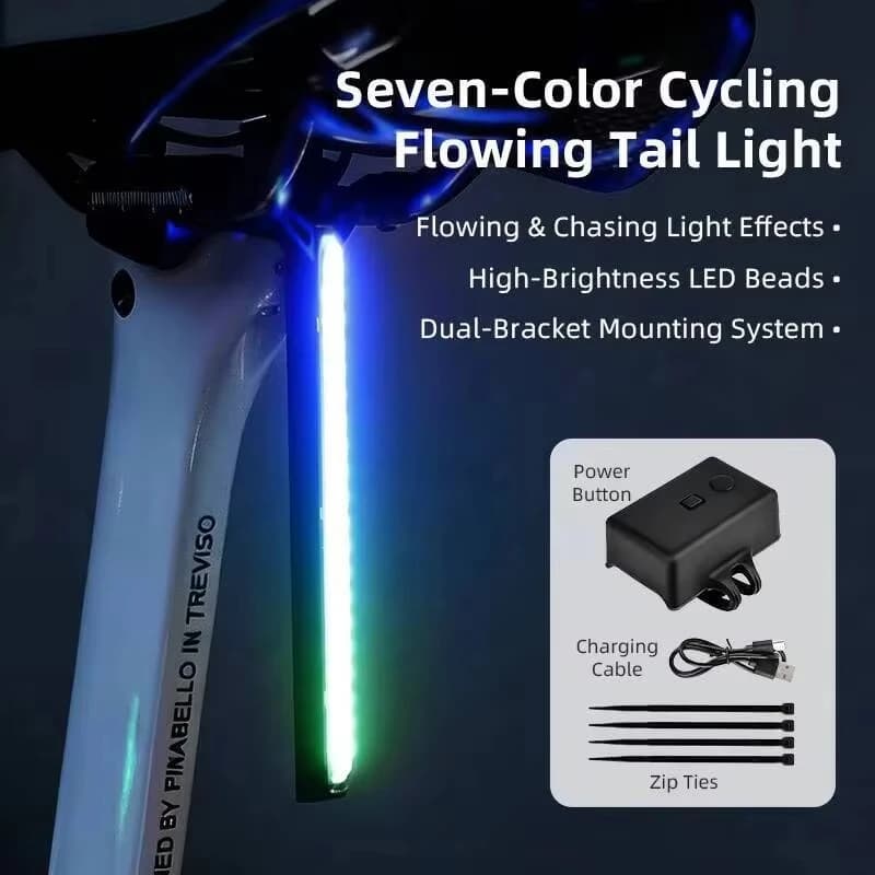 OFFBONDAGE RGB Flowing Bike Taillight Rechargeable 1200mAh Waterproof Bicycle Rear Light Seat Rail Night Riding Safety Warning