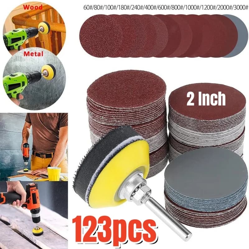 Assortimento di carta vetrata da 23 pezzi 50mm Set di dischi abrasivi a grana 60-3000 da 2 pollici per utensili rotanti per smerigliatrice da trapano con cuscino per asta disco