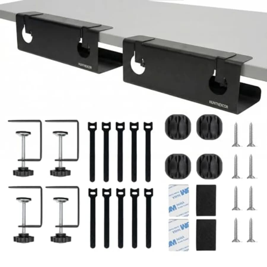 Vassoio Portacavi Sotto Scrivania Senza Foratura con Morsetto, Organizzatore Cavi per Casa/Ufficio e Ripiano Porta Accessori 17'' in Metallo