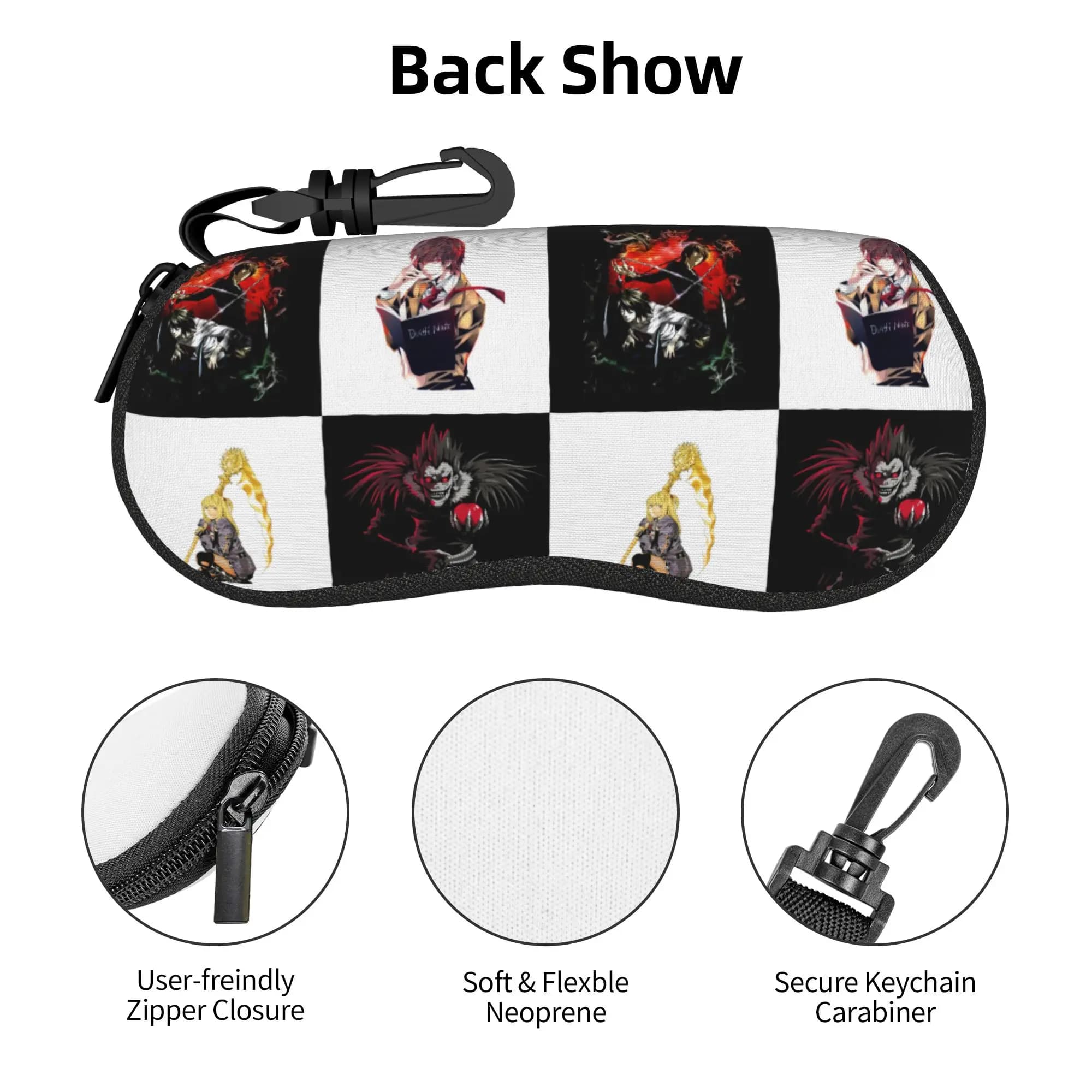 Custodia per Occhiali a Scacchi Death Note Light Yagami Ryuk Misa Amane, Custodia Protettiva alla Moda Anime Manga per Occhiali da Vista e da Sole