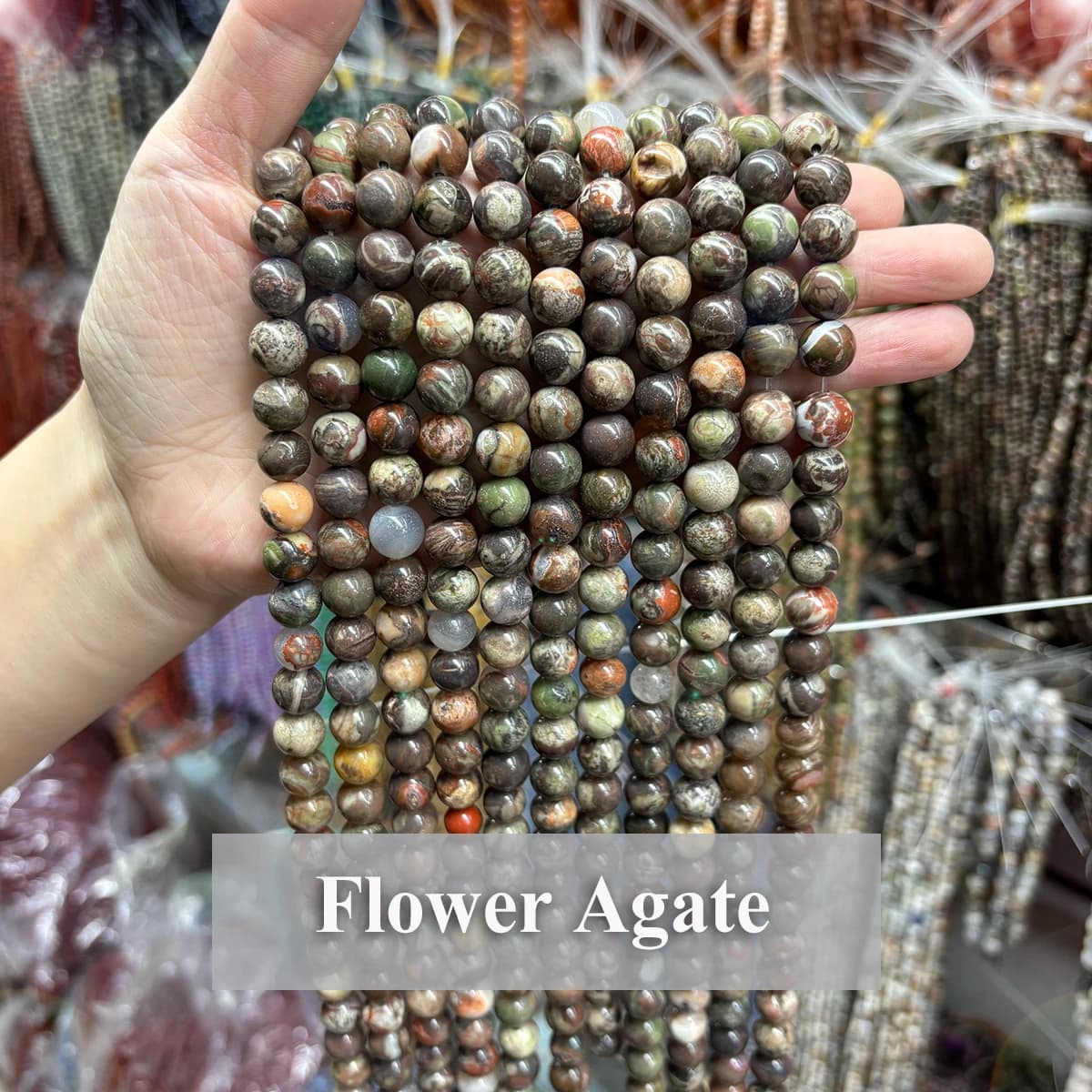 Natural Flower Agate Round Beads 4 6 8 10mm Mixed Sizes Natural Stone Beads For DIY Making Bracelet Supplies Jewelry Accessories