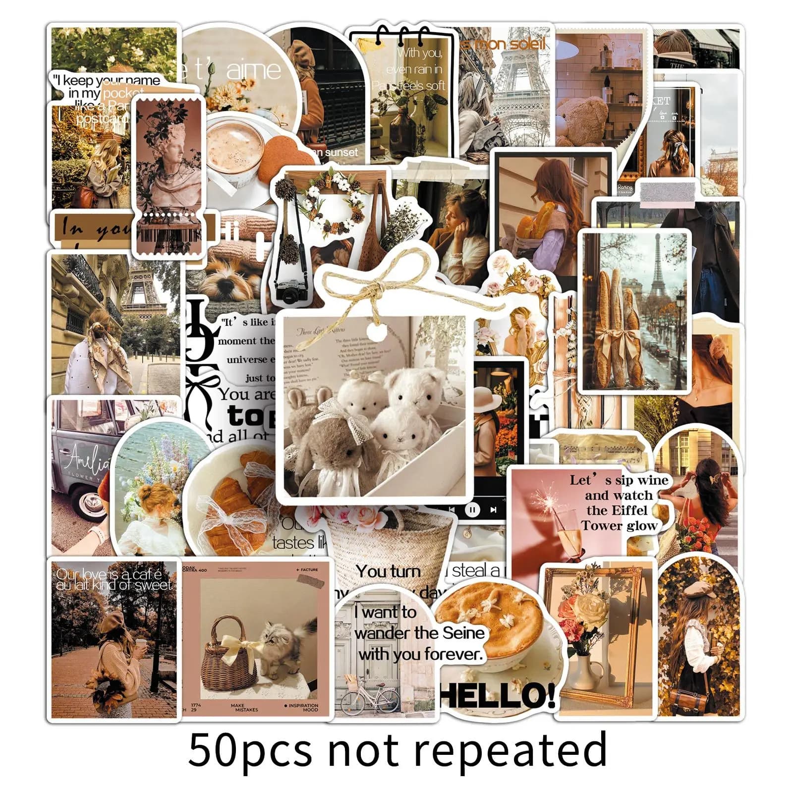 50/100 Pezzi Adesivi a Tema Vita Romantica Francese, Impermeabili, per Scrapbook Fai-da-Te, Telefono, Diario, Cartelle, Scatole Portaoggetti, Decorazioni per Finestre