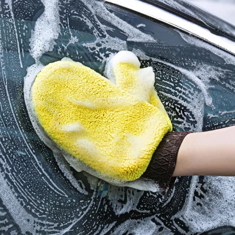 Guanto per lavaggio auto in microfibra Guanti per spazzole per pulizia in pile di corallo addensato su due lati Guanti per pulizia dettagli auto Strumento per la cura 1/2 pezzi