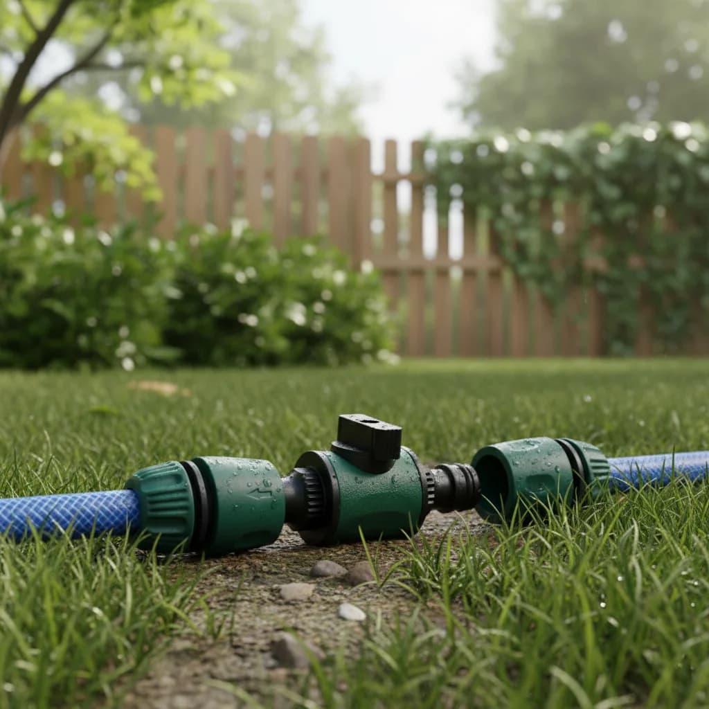 2 Way Garden Hose Splitter Garden Hose Connector with Faucet Watering Shut Off for Landscaping Flower Planting Irrigation 1pcs