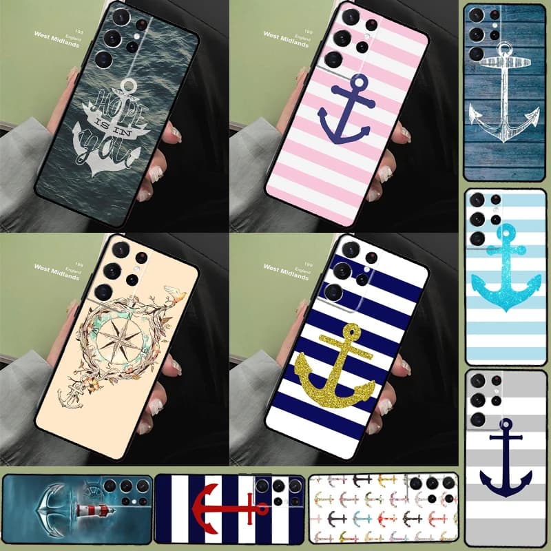 Custodia per telefono per nave da barca con ancoraggio a strisce per Samsung Galaxy S24 Ultra S9 S10 S20 S21 S22 S23 Plus S24 FE S25 Ultra Cover