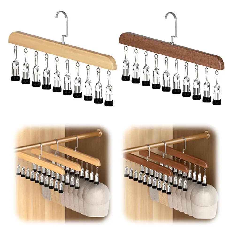 Organizzatore per leggings da armadio con 10 clip, appendiabiti in legno salvaspazio con clip multipli per pantaloni e sciarpe