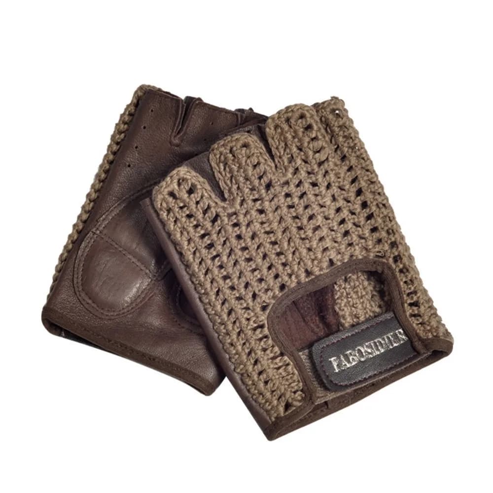 Leather Half-finger Gloves Men's Cowhide Knitted Fitness Driving Motorcycle Riding Non-slip Breathable Half-length Gloves