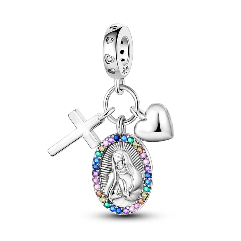 Offerta Speciale: Charm a Croce Nossa Senhora Aparecida in Argento Sterling 925 con Zirconia Colorata, Compatibile con Bracciali Originali, Gioielli Fai-da-Te per Donne