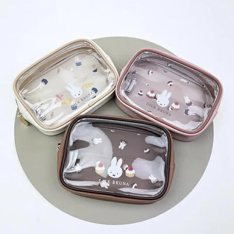 Miffy Makeup Bag Kawaii Cartoon Miffy Rabbit Makeup Foreskin Material Semi Transparent Zipper Bag Cute Cake Printed Storage Bag
