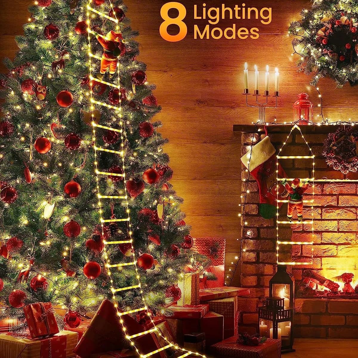 Luci a corda per scaletta di Babbo Natale -USB 8 modalità di illuminazione, fata natalizia adatta per decorazioni natalizie per interni/esterni, per