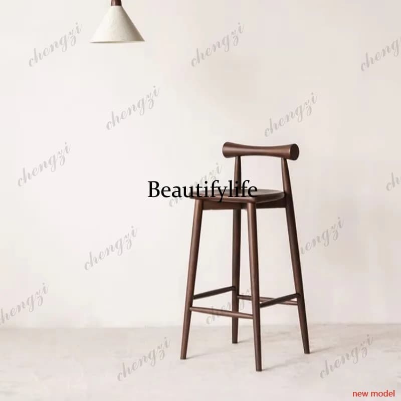 Sgabelli da Bar Neri in Legno con Schienale Alto e Cuscini, Stile Minimalista per Soggiorno, Sgabelli da Bar Moderni per Sala da Pranzo, Banqueta, Arredamento Casa F132