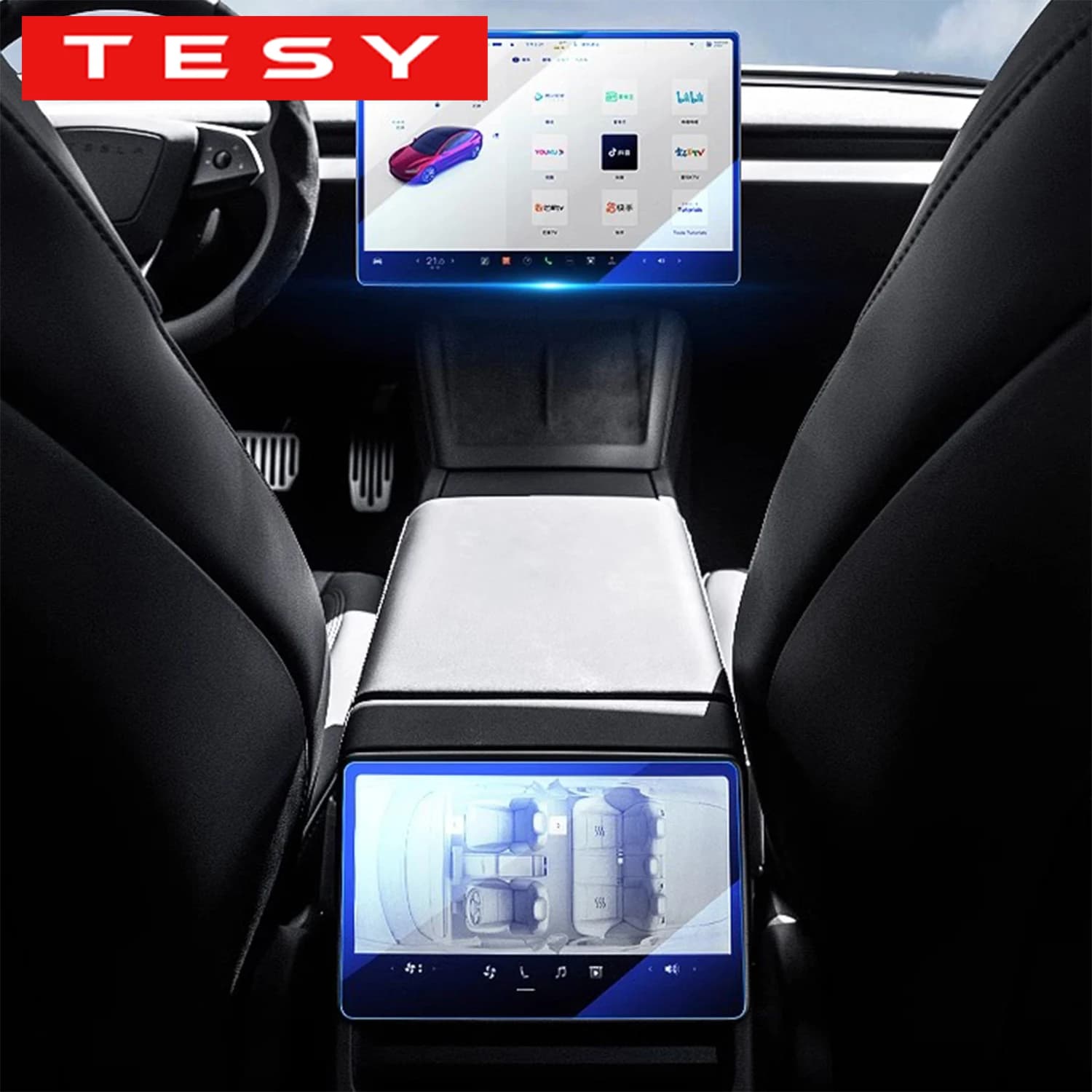 Pellicola Protettiva in Vetro Temperato per Nuova Tesla Model Y Juniper 2025 2026 e Model 3 Highland 2024, Protezione Schermo Anteriore e Posteriore