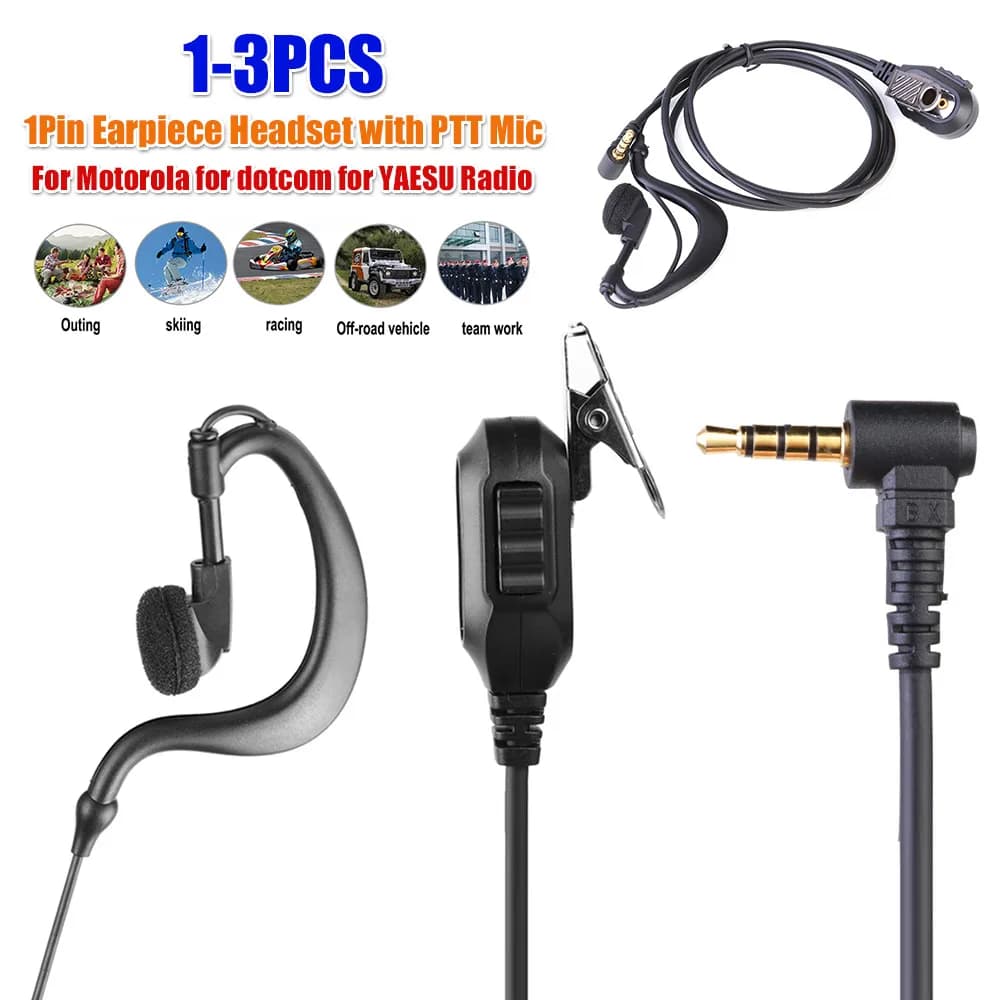 Auricolare per Walkie Talkie da 3,5 mm con Microfono PTT, Cuffia 1 Pin per Radio Motorola ICOM YAESU