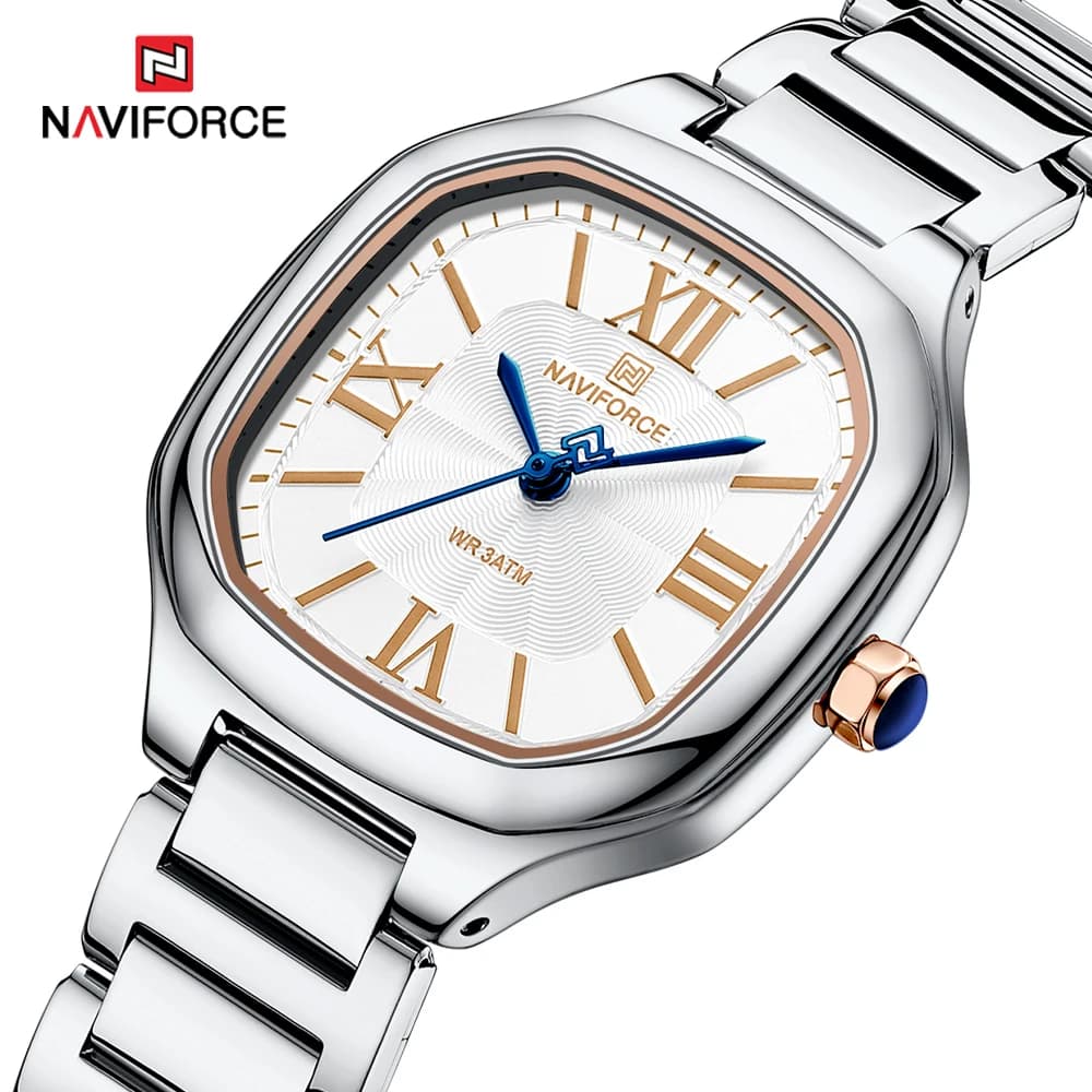 NAVIFORCE Women's Watch Luxury Square Quartz Dial Waterproof With Stainless Steel Strap Wrist Watch Style Dress