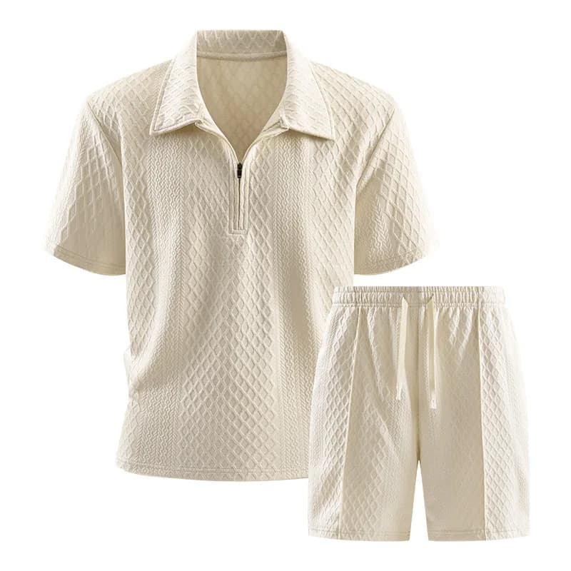Completo Sportivo Casual da Uomo in Due Pezzi, Tinta Unita, Maglia a Maniche Corte con Colletto + Pantaloncini con Cordoncino, per Ciclismo e Passeggiate Quotidiane