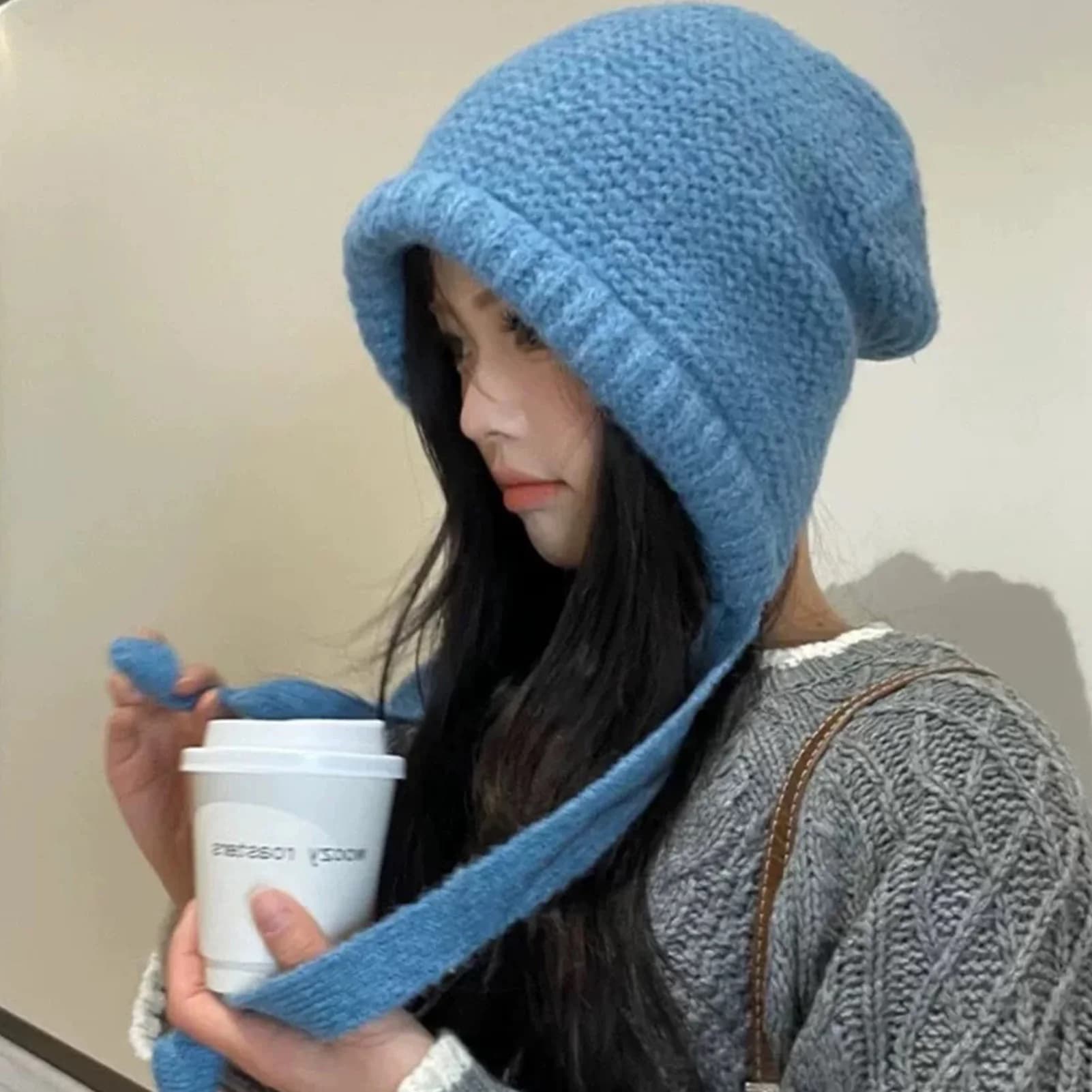 Unisex Beanie Winter Hats Thickened Warm Knitted Beanie Hat with Straps for Cold Weather Wearing Head Warmer