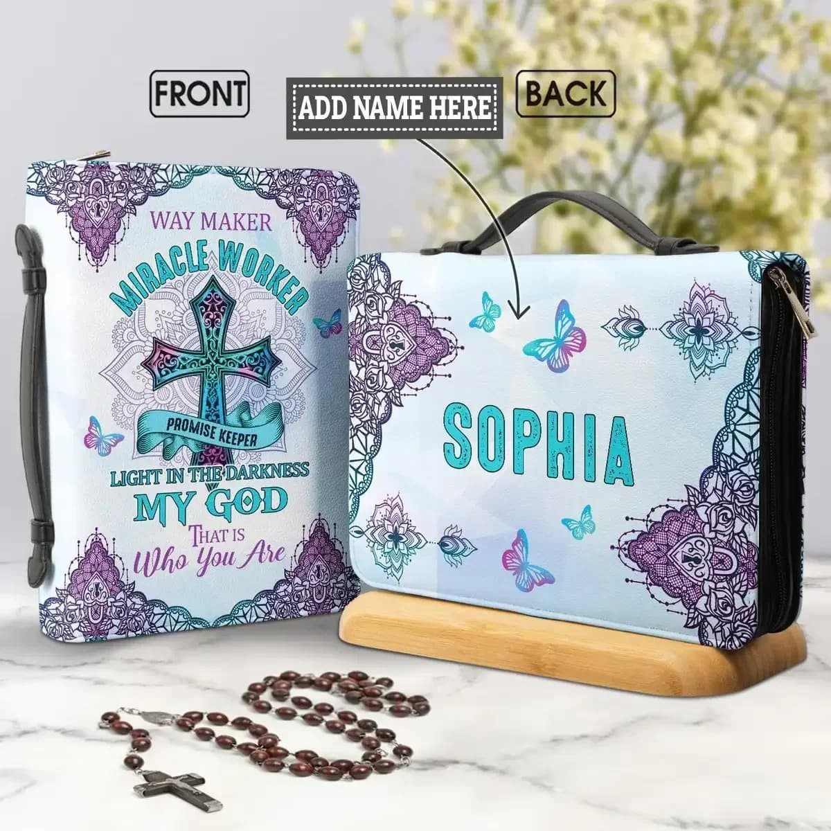 Borsa per Bibbia da Donna Cristiana, Design con Croce Viola, Custodia per Bibbia con Cerniera e Manico, Borse Porta Bibbia Personalizzate