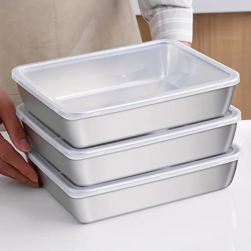 Set di 3 Contenitori per Alimenti in Acciaio Inox - Organizzatori Ermetici Senza BPA per Frigorifero/Dispensa/Prodotti Secchi