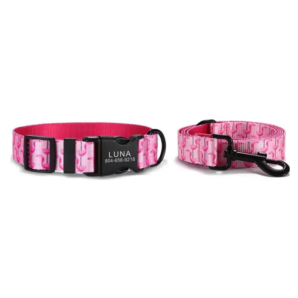 Collare per animali domestici personalizzato targhetta identificativa personalizzata fenicottero rosa regolabile collari per cani in fibra morbida guinzaglio al piombo